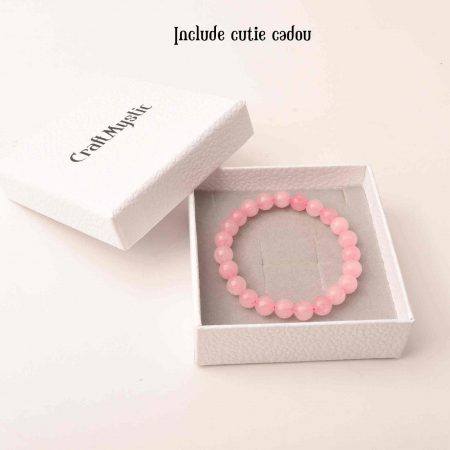 Bratara Elastica cu Margele de 8mm din Cuart Roz, Circumferinta 17 cm - Bijuterie Terapeutica si Cadou Elegant" [2]