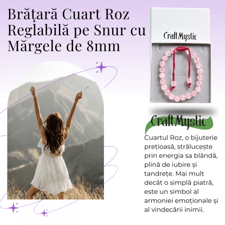 Bratara Simpla Reglabila din Cuart Roz Natural – Armonie Pura [6]