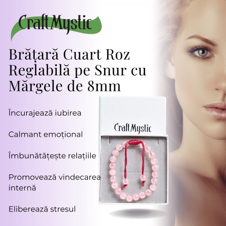 Bratara Simpla Reglabila din Cuart Roz Natural – Armonie Pura [1]
