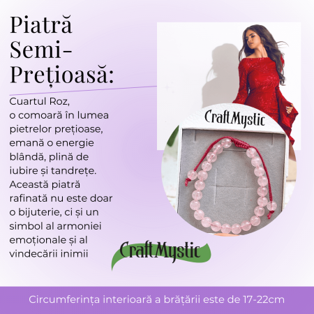 Bratara Simpla Reglabila din Cuart Roz Natural – Armonie Pura [3]
