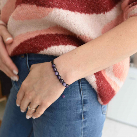 Bratara Handmade Reglabila cu Margele 6mm Rotunde de Ametist si Ciucuri Macrame [2]
