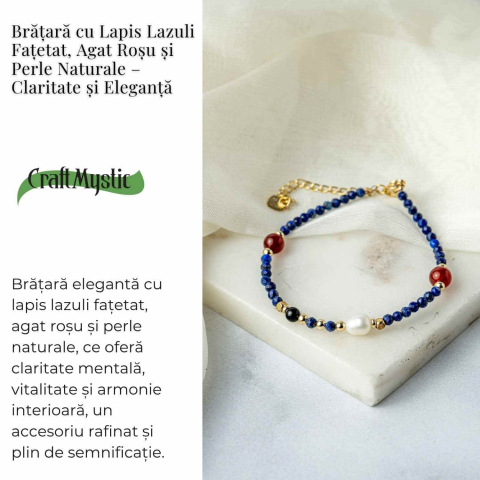 Bratara cu Lapis Lazuli, Agat Rosu si Perla Naturala – Claritate si Armonie Interioara [2]