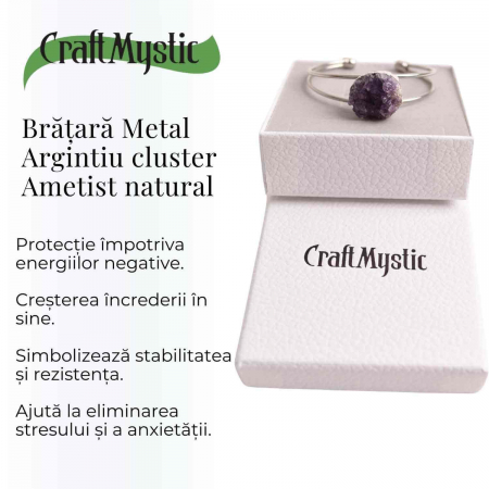 Bratara argintie cu piatra naturala cluster Ametist pentru Claritate si Relaxare [2]