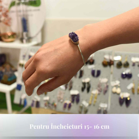 Bratara argintie cu piatra naturala in forma libera cluster Ametist - Pentru Claritate si Relaxare [2]