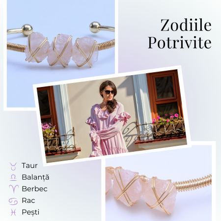  Bratara aurie cu 3 pietre ametist Cuart Roz - Iubire si armonie [3]