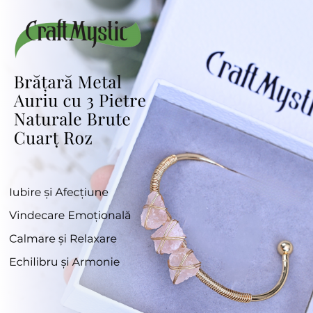  Bratara aurie cu 3 pietre ametist Cuart Roz - Iubire si armonie [6]