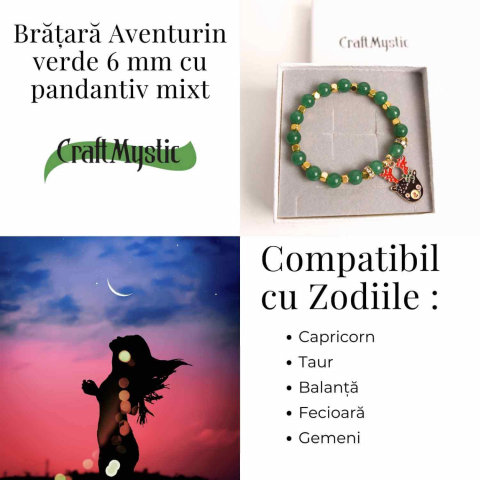 Bratara naturala Aventurin verde cu accesoriu mixt- armonie si noroc [4]