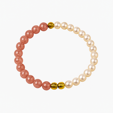 Brățări cu Pandantive Simbolice - Bratara cu Cristal Capsuna si Perle Naturale – Delicatețe, Feminitate si Lumina Interioara