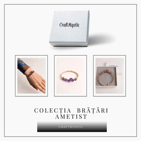 Bratara dubla metalica aurie cu ametist natural pentru calm si claritate mentala [5]
