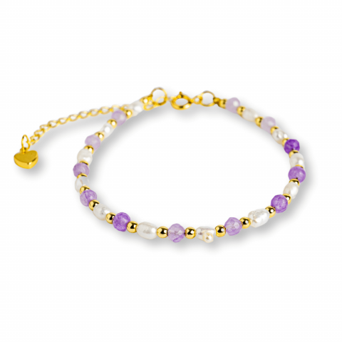 Cristale pe beneficii - Bratara spirituala cu ametist 4mm si perle – Rafinament purtat zilnic