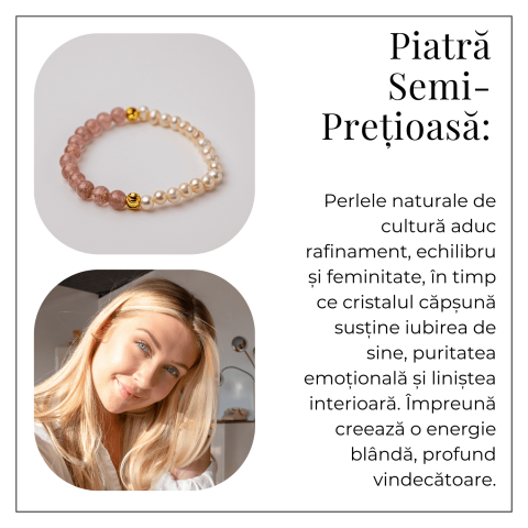 Bratara cu Cristal Capsuna si Perle Naturale – Delicatețe, Feminitate si Lumina Interioara [5]
