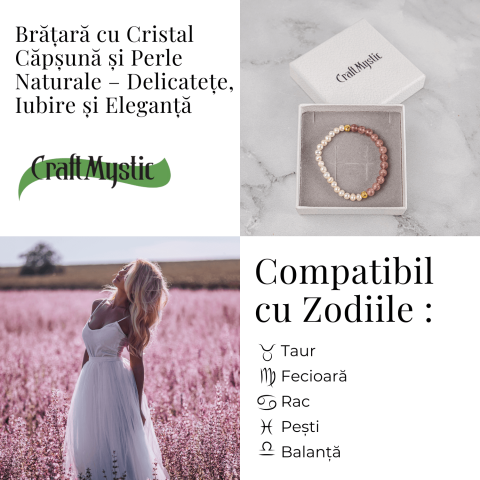 Bratara cu Cristal Capsuna si Perle Naturale – Delicatețe, Feminitate si Lumina Interioara [3]
