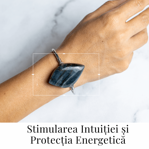 Bratara Fixa Argintie cu Labradorit Frunza – Intuitie si Protectie [1]