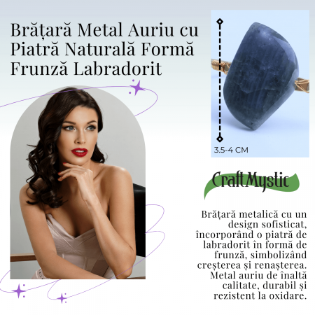 Bratara din Labradorit cu piatra 3.5-4 cm aurie pentru Protectie energetica [2]