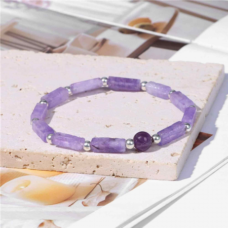 Bratara deosebita cu ametist natural 8mm - Elastica ajustabila cu pietre semipretioase violete [7]