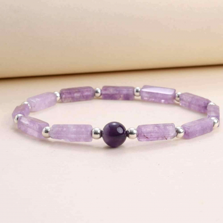 Bratara deosebita cu ametist natural 8mm - Elastica ajustabila cu pietre semipretioase violete [2]