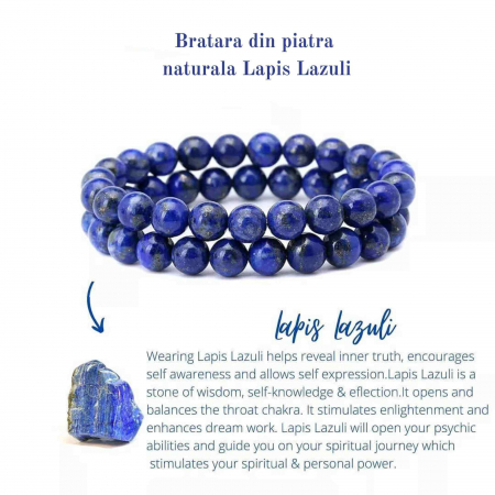 Bratara din pietre semipretioase 8mm Lapis Lazuli lucrata manual - Bratara stretch cu margele [4]