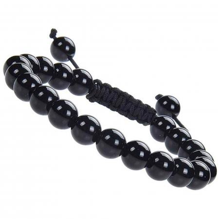 Bijuterii Semiprețioase - Bratara cu Margele de 8mm din Cristale Semipretioase Onyx Negru, Curea de Mana Reglabila pentru Incheietura Mainii, Eliminator de Energie Negativa