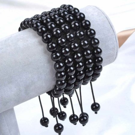 Bratara cu Margele de 8mm din Cristale Semipretioase Onyx Negru, Curea de Mana Reglabila pentru Incheietura Mainii, Eliminator de Energie Negativa [5]