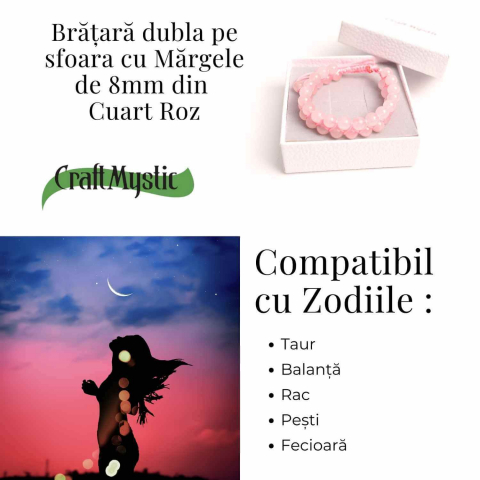 Bratara Dubla Reglabila din Cuart Roz 8mm – Iubire și Armonie [3]