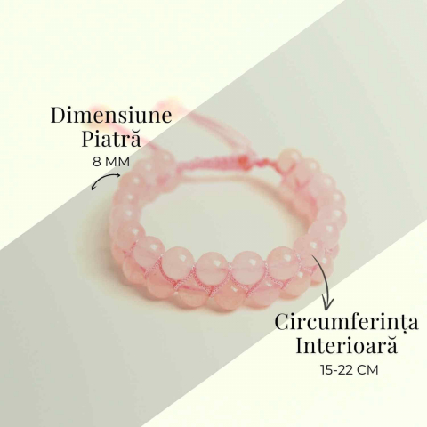 Bratara Dubla Reglabila din Cuart Roz 8mm – Iubire și Armonie [4]