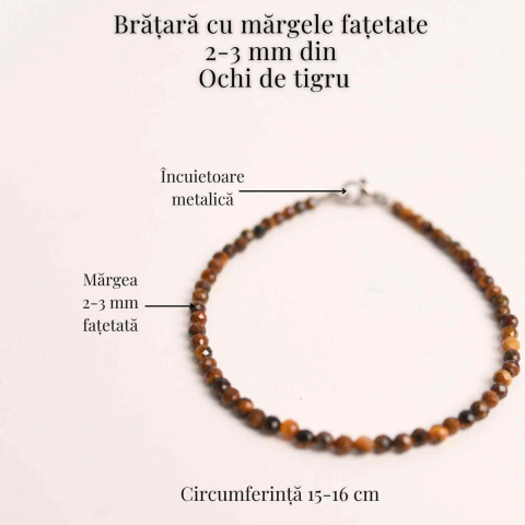 Bratara cu margele 2-3 mm ochi de tigru fatetat natural pentru curaj si protectie energetica [3]