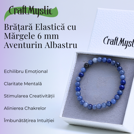 Bratara Elastica cu Margele 6mm Aventurin albastru pentru Claritate Mentala si Focus [2]