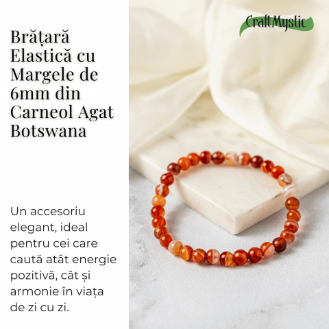 Bratara elastica cu margele de Carneol Agat Botswana – Energie si Vitalitate [2]