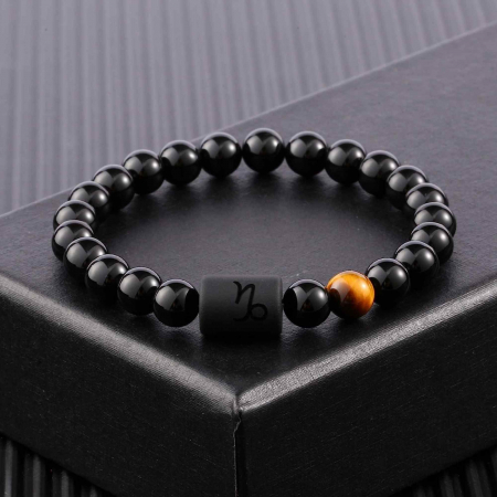 Bratara din pietre naturale 8mm Obsidian si Ochi de Tigru pentru barbati cu cele 12 constelatii - Include dubla gravura cu semn zodiacal specific [2]