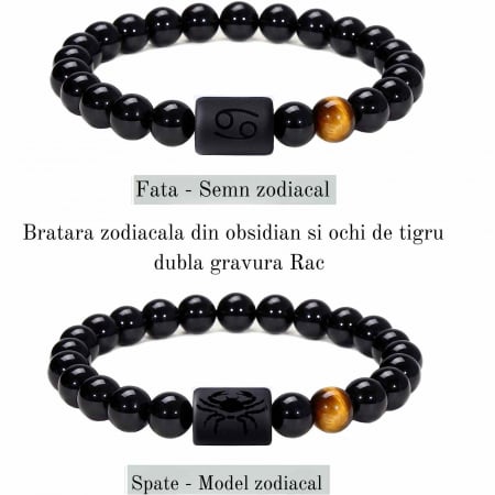 Bratara din pietre naturale 8mm Obsidian si Ochi de Tigru pentru barbati cu cele 12 constelatii - Include dubla gravura cu semn zodiacal specific [1]