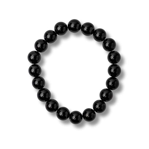 Brățări pentru Bărbați - Bratara din Agat Negru Natural cu Margele Rotunde – Echilibru, Protectie si Ancorare