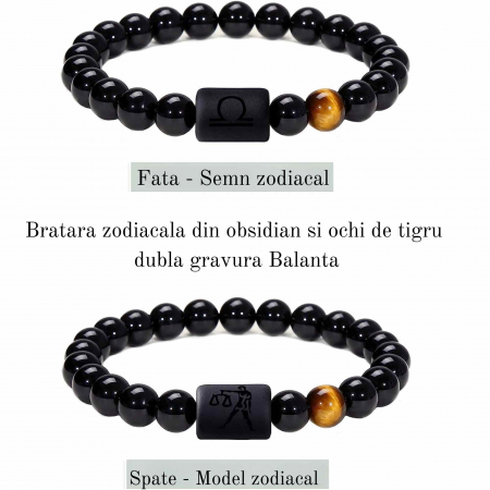 Bratara din pietre naturale 8mm Obsidian si Ochi de Tigru pentru barbati cu cele 12 constelatii - Include dubla gravura cu semn zodiacal specific [1]