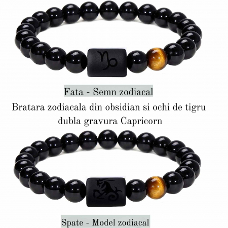 Bratara din pietre naturale 8mm Obsidian si Ochi de Tigru pentru barbati cu cele 12 constelatii - Include dubla gravura cu semn zodiacal specific [1]