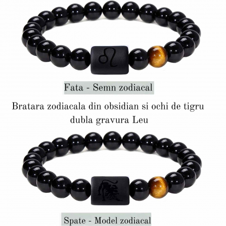 Bratara din pietre naturale 8mm Obsidian si Ochi de Tigru pentru barbati cu cele 12 constelatii - Include dubla gravura cu semn zodiacal specific [1]