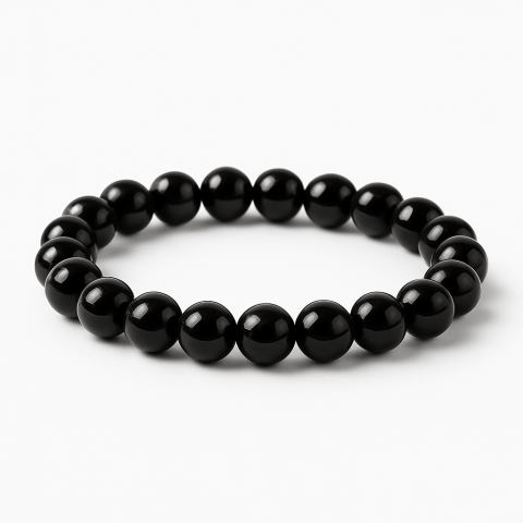 Incredere si Curaj - Bratara Elastica cu Margele de Turmalina Neagra de 8mm – Protectie si Echilibru
