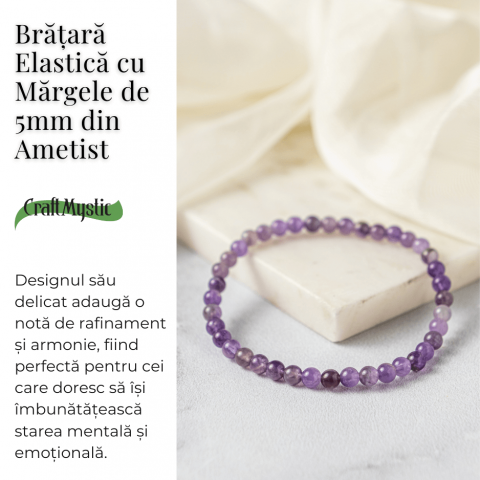 Bratara Elastica din Ametist 5mm – Claritate Mentala si Echilibru Emoțional [2]