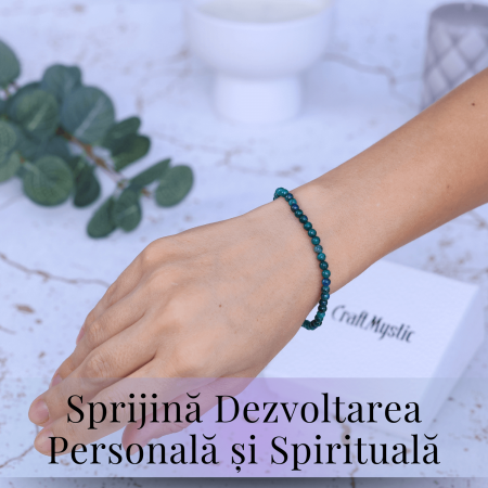 Bratara Elastica cu Margele Naturale de 4mm din Azurit cu Malachit, Protectie si Claritate [1]