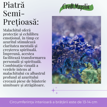 Bratara Elastica cu Margele Naturale de 4mm din Azurit cu Malachit, Protectie si Claritate [5]