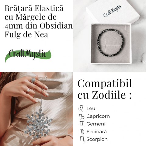 Bratara elastica 4mm din Obsidian Fulg de Nea – Protectie si Echilibru [3]