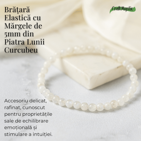 Bratara elastica cu margele 5mm naturale Piatra a Lunii Curcubeu – Echilibru si Intuitie [2]