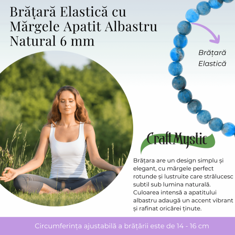 Bratara Elastica cu Margele Naturale de 6mm din Apatit Albastru [4]