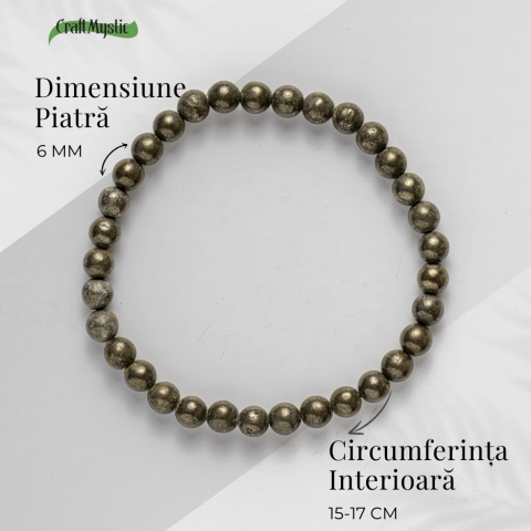 Bratara Elastica cu Margele Naturale de Pirita 6mm pentru Prosperitate si Protectie [5]