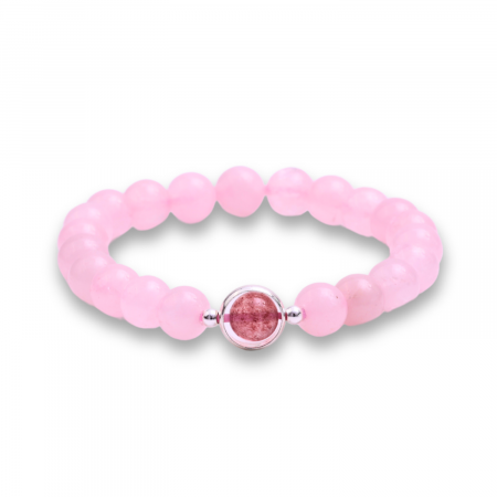 Tip Cristal - Bratara Elastica cu Margele din Cuart Roz de 8 mm si Pandantiv Sfera
