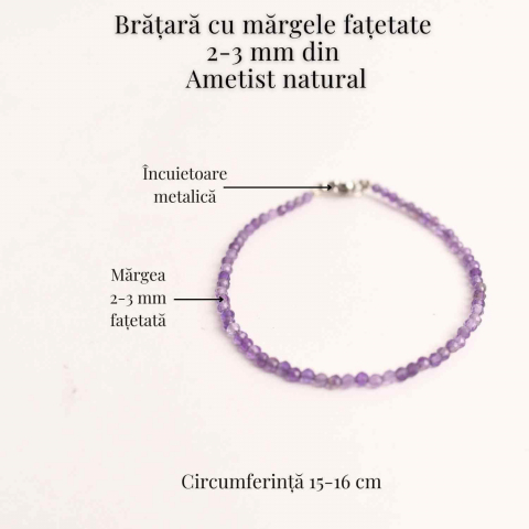Bratara cu margele 2-3 mm ametist fatetat natural pentru calm si claritate mentala [3]