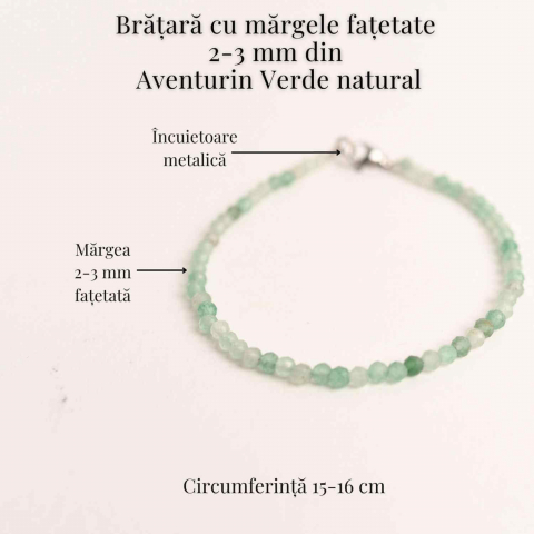 Bratara cu margele 2-3 mm aventurin verde fatetat natural pentru noroc si echilibru emotional [3]