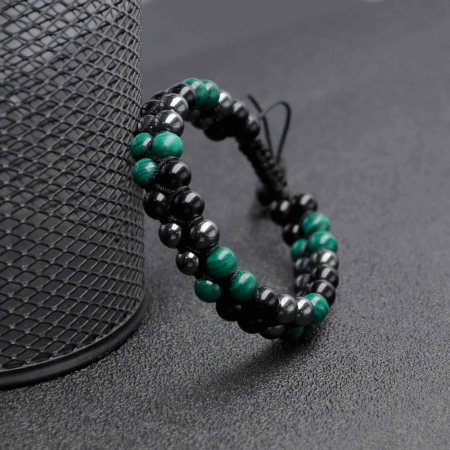 Bratara tripla protectie cu Cristale 8mm de Malachit, Obsidian Negru si Pietre Hematit - Bijuterie Autentica de Vindecare pentru Barbati si Femei [5]