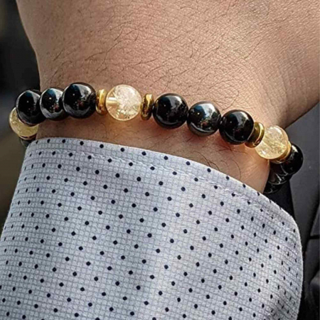 Bratara Feng Shui cu cristale naturale de citrin, hematita si obisidian negru de 8 mm - Generator de bogatie si atractie norocoasa a banilor, prosperitate [3]