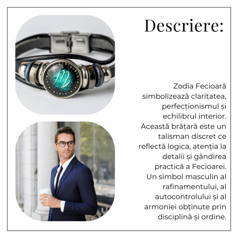 Bratara Zodiacala ajustabila din Piele Sintetica cu Cabochon Rotund – Simbol Astrologic Personalizat pentru Energie si Identitate Astrala [3]