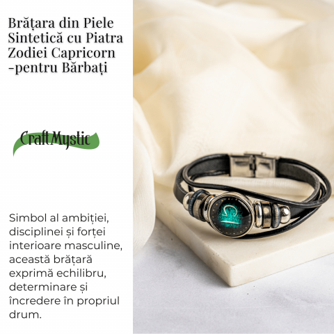 Bratara Zodiacala ajustabila din Piele Sintetica cu Cabochon Rotund – Simbol Astrologic Personalizat pentru Energie si Identitate Astrala [1]