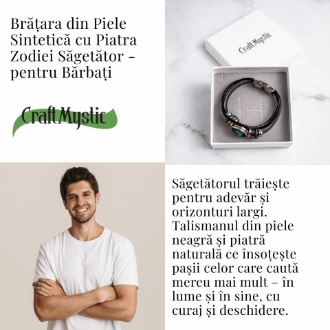 Bratara Zodiacala ajustabila din Piele Sintetica cu Cabochon Rotund – Simbol Astrologic Personalizat pentru Energie si Identitate Astrala [5]